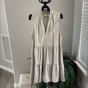 Amanda Uprichard Sleeveless Tiered Dress in Light Grey/Beige Faux Leather